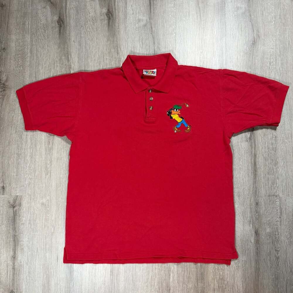 Vintage 1994 Looney Tunes Daffy Duck Golfing Embroidered Red Polo Shirt